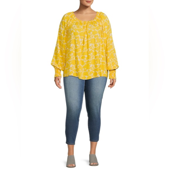 3X (24W-26W) Sunny Yellow Rayon Long Sleeve Blouse - with Smocked Cuffs - New! - Picture 4 of 13